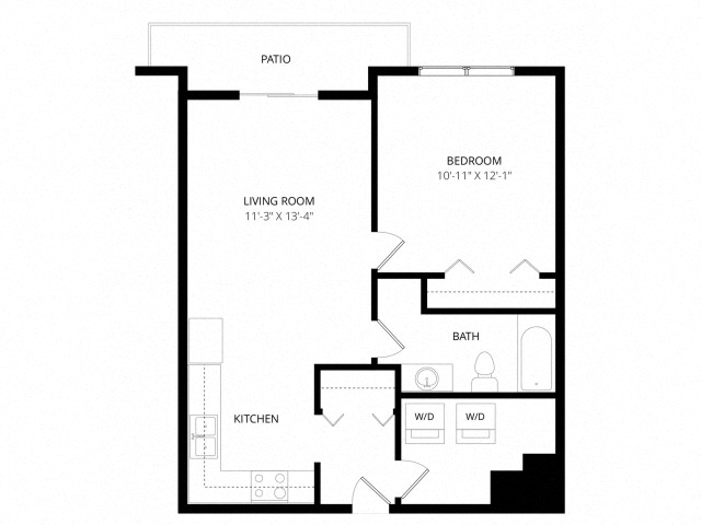 Floor plan for 1 bed, 1 bath, 582 sqft
